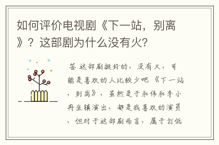 如何评价电视剧《下一站,别离》?这部剧为什么没有火?