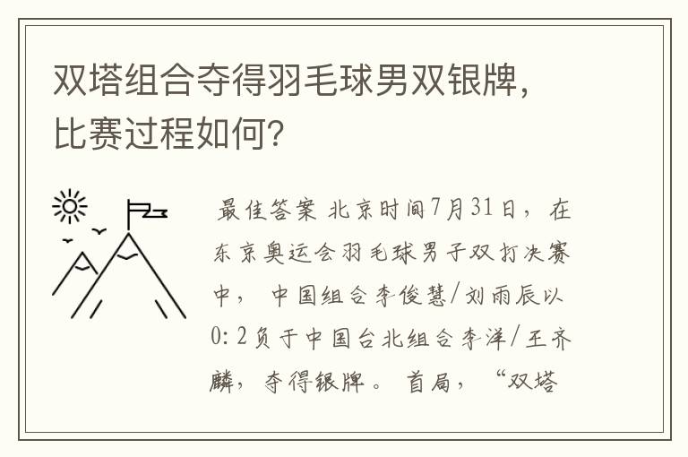双塔组合夺得羽毛球男双银牌,比赛过程如何?
