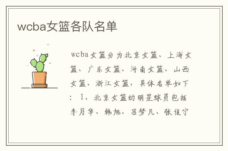wcba女篮各队名单