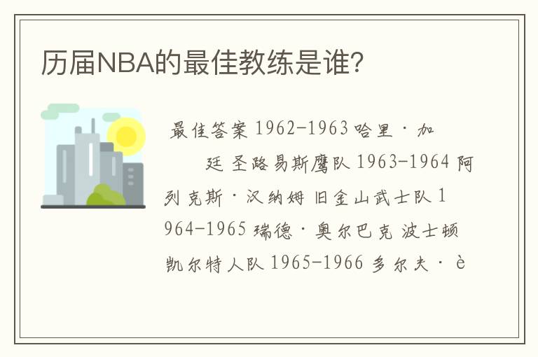 历届NBA的最佳教练是谁?