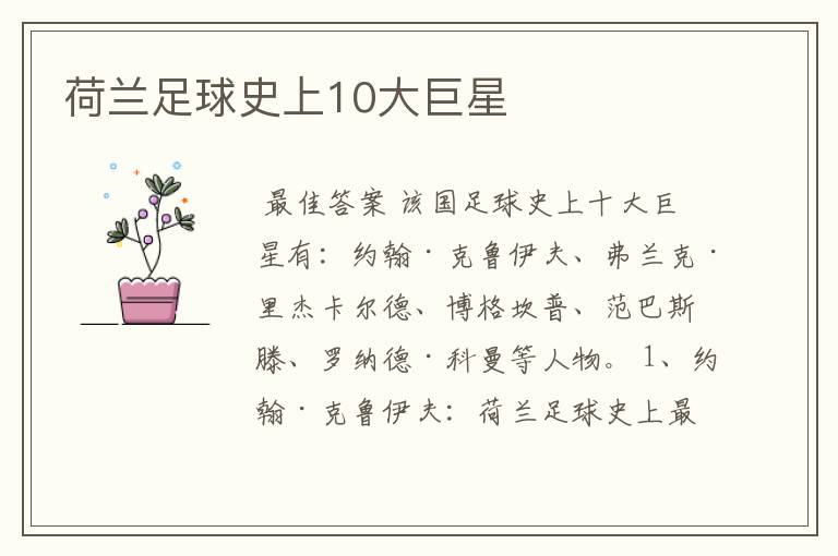 荷兰足球史上10大巨星