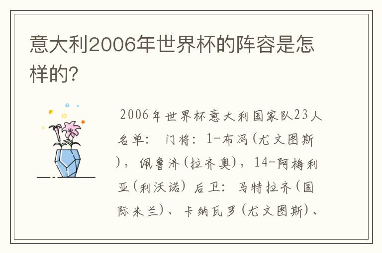 意大利2006年世界杯的阵容是怎样的?