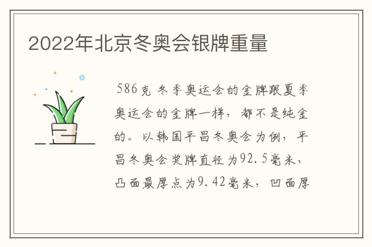 2022年北京冬奥会银牌重量