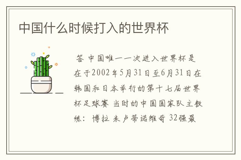 中国什么时候打入的世界杯