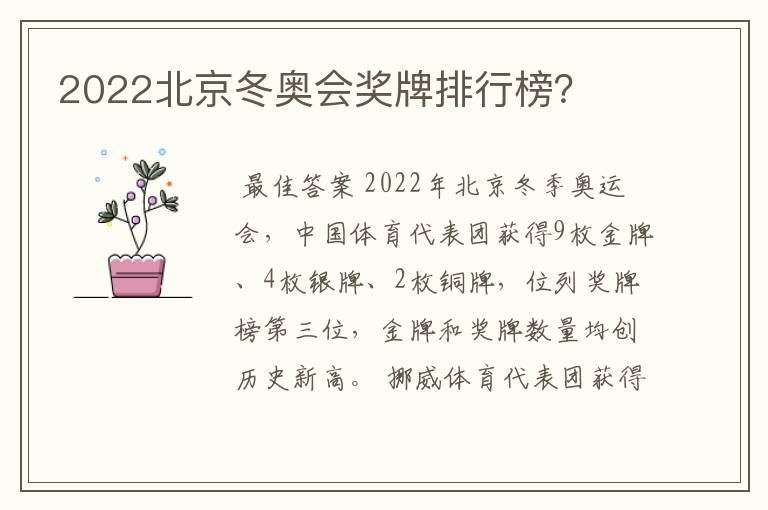 2022北京冬奥会奖牌排行榜?