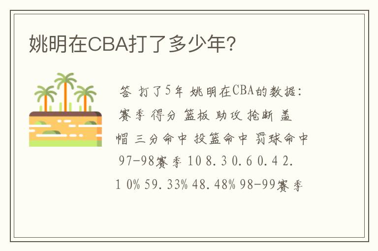 姚明在CBA打了多少年?