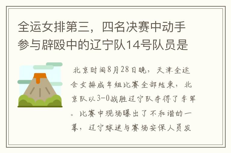 全运女排第三,四名决赛中动手参与辟殴中的辽宁队14号队员是谁