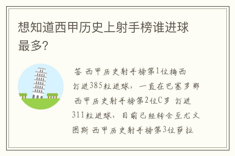 想知道西甲历史上射手榜谁进球最多?