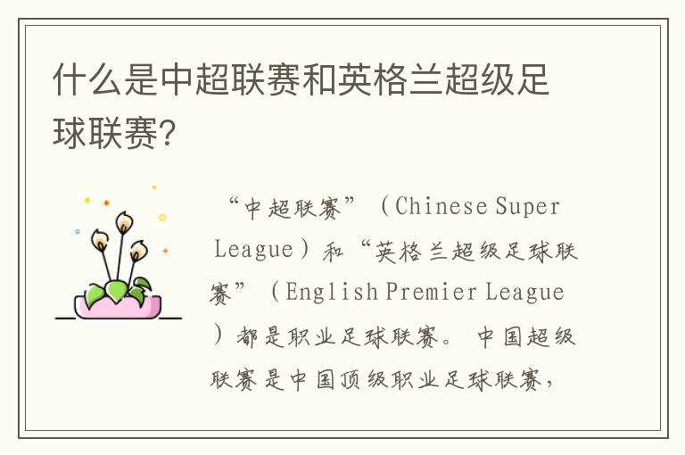 什么是中超联赛和英格兰超级足球联赛?