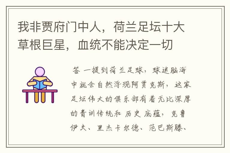 我非贾府门中人,荷兰足坛十大草根巨星,血统不能决定一切