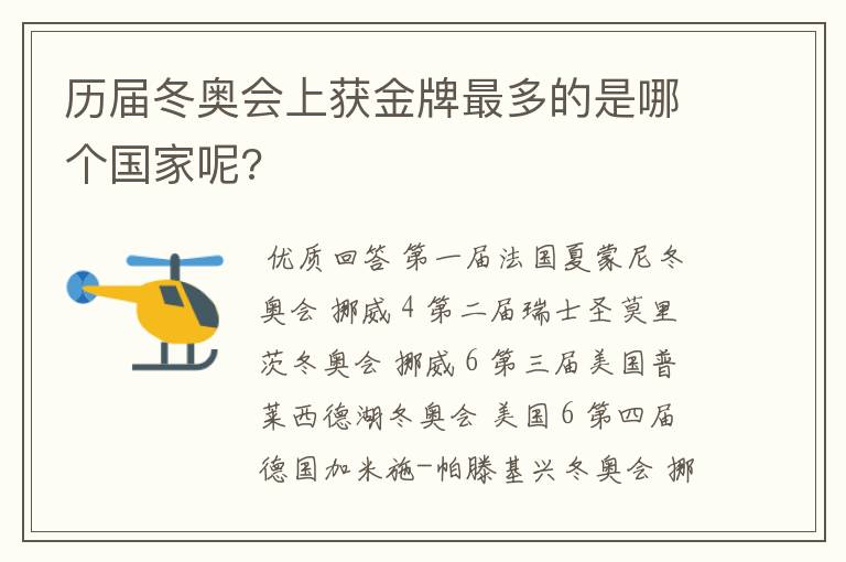 历届冬奥会上获金牌最多的是哪个国家呢?