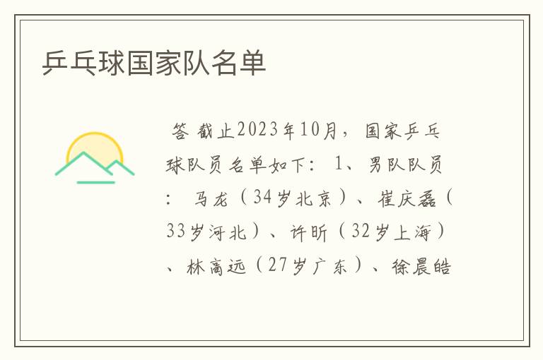 乒乓球国家队名单