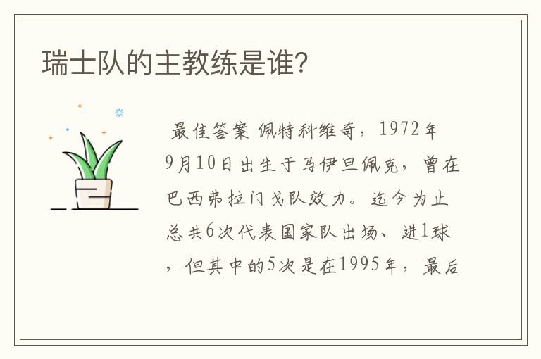 瑞士队的主教练是谁？