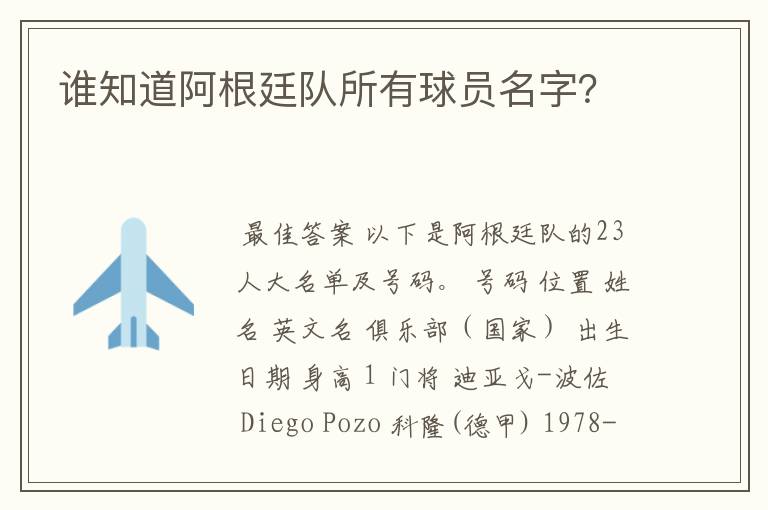 谁知道阿根廷队所有球员名字?