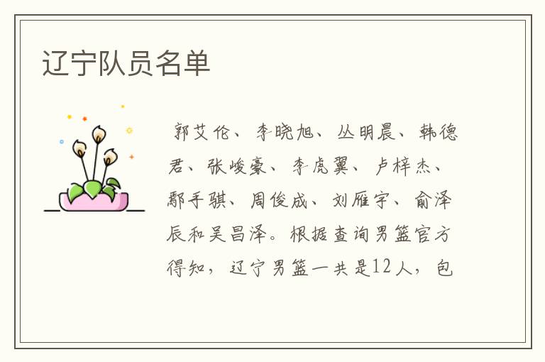 辽宁队员名单