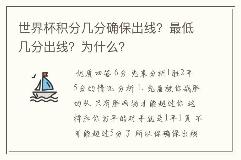 世界杯积分几分确保出线?最低几分出线?为什么?