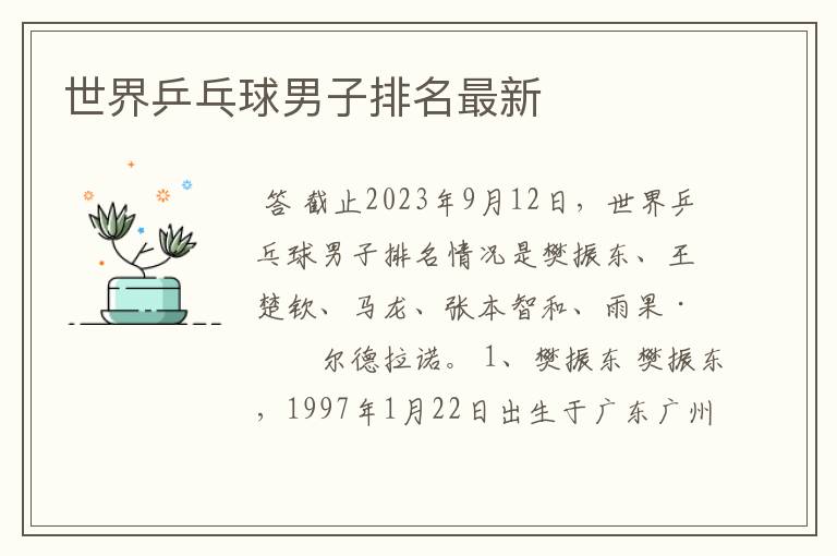 世界乒乓球男子排名最新