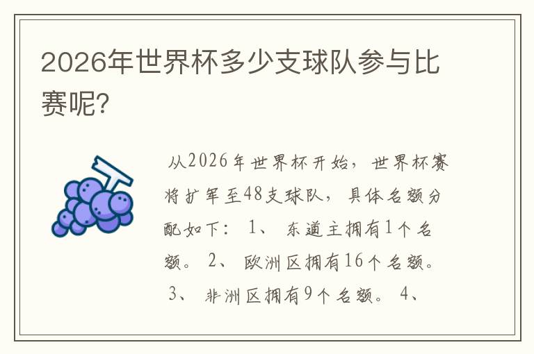 2026年世界杯多少支球队参与比赛呢?
