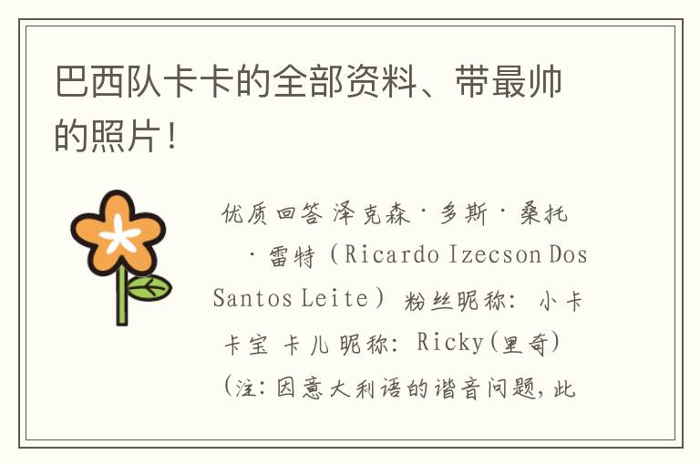 巴西队卡卡的全部资料、带最帅的照片!