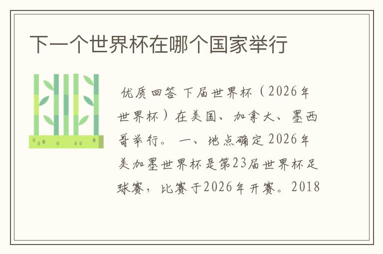 下一个世界杯在哪个国家举行