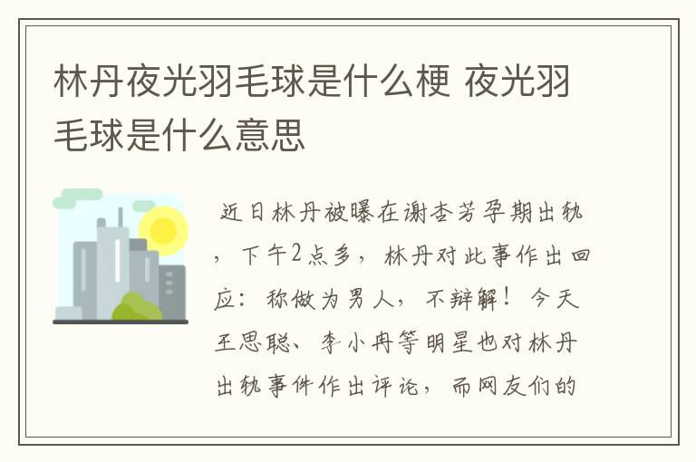 林丹夜光羽毛球是什么梗 夜光羽毛球是什么意思
