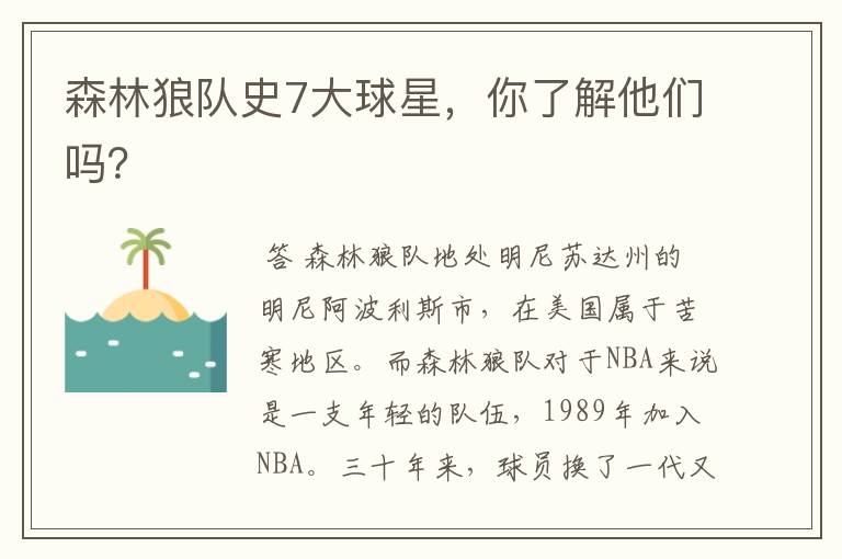 森林狼队史7大球星,你了解他们吗?