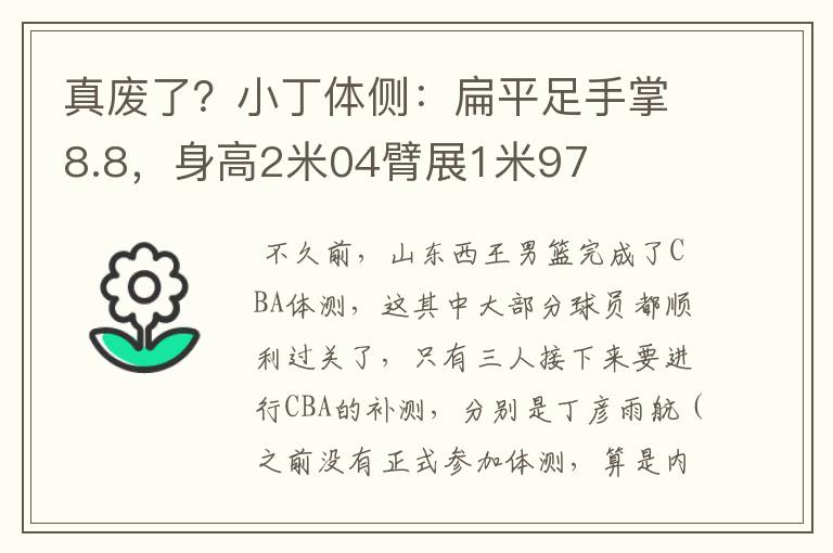 真废了?小丁体侧:扁平足手掌8.8,身高2米04臂展1米97