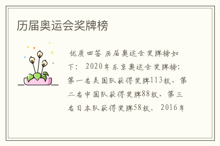 历届奥运会奖牌榜