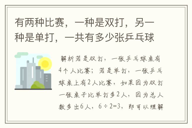 有两种比赛,一种是双打,另一种是单打,一共有多少张乒乓球桌?