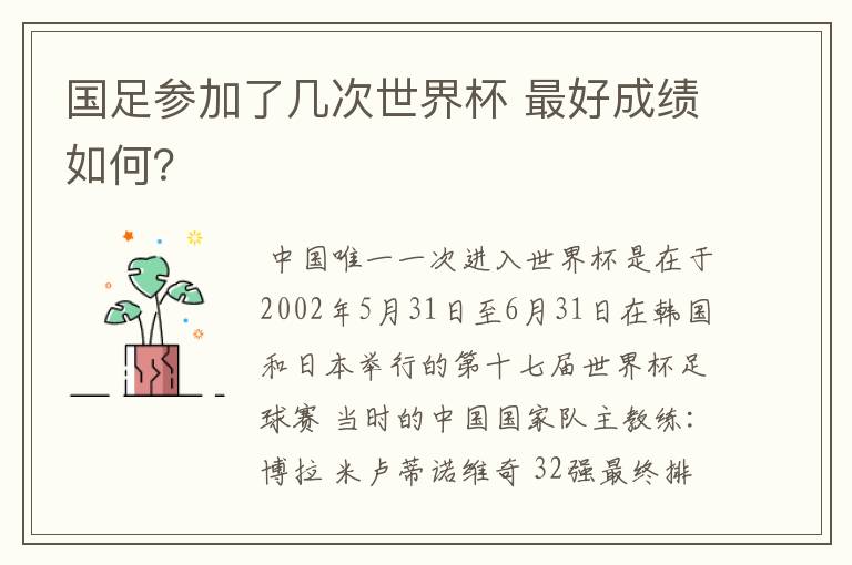 国足参加了几次世界杯 最好成绩如何?