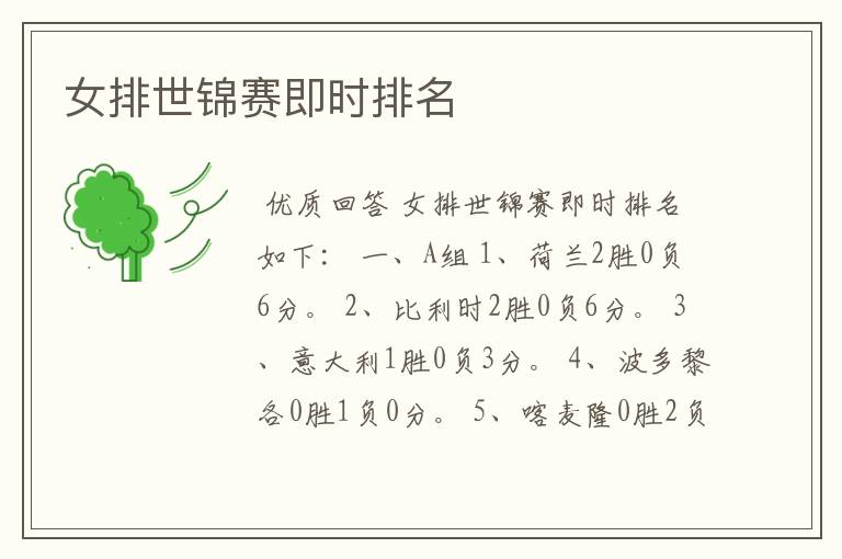 女排世锦赛即时排名