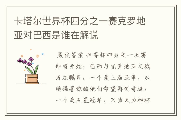 卡塔尔世界杯四分之一赛克罗地亚对巴西是谁在解说