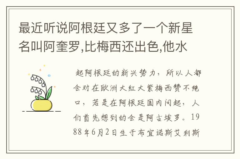 最近听说阿根廷又多了一个新星名叫阿奎罗,比梅西还出色,他水平怎样?