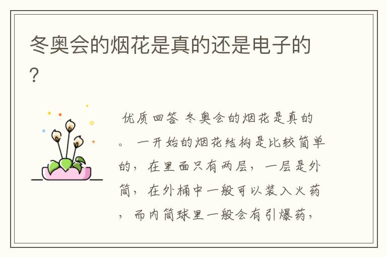 冬奥会的烟花是真的还是电子的?