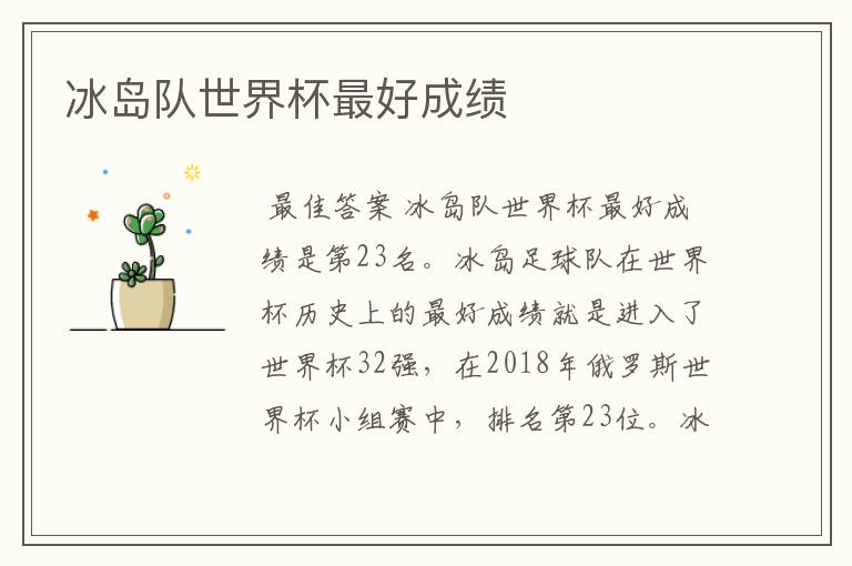 冰岛队世界杯最好成绩