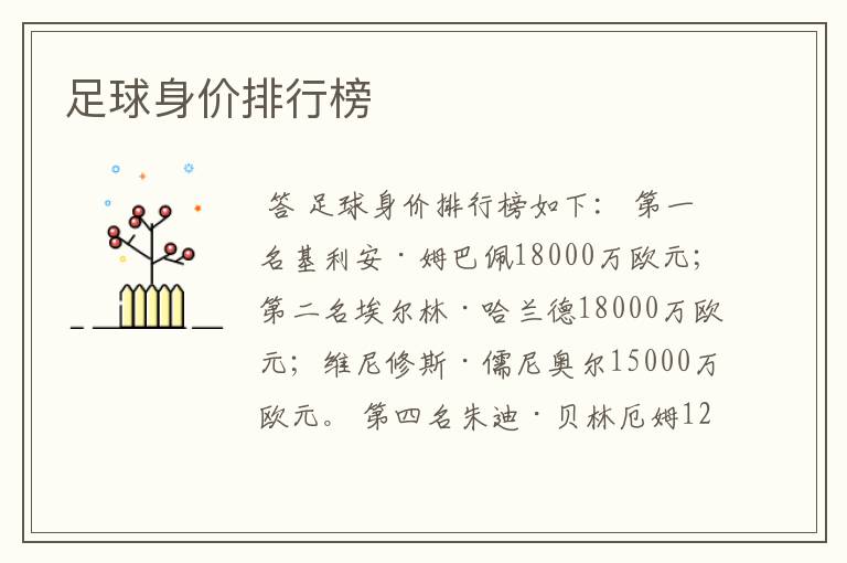 足球身价排行榜