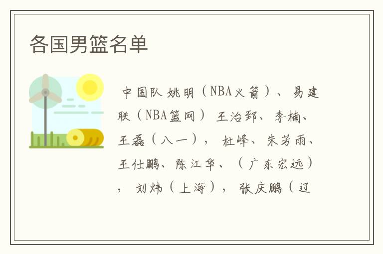各国男篮名单