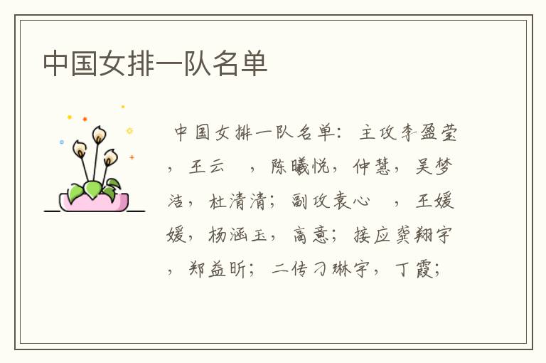 中国女排一队名单