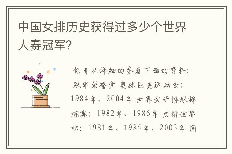 中国女排历史获得过多少个世界大赛冠军?