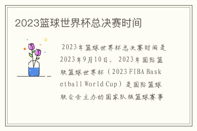 2023篮球世界杯总决赛时间