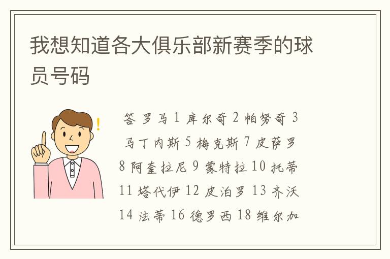 我想知道各大俱乐部新赛季的球员号码