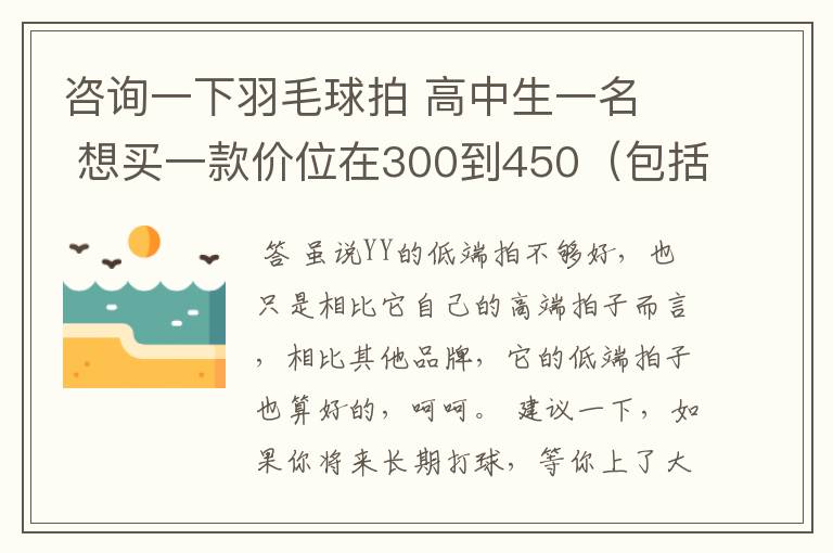 咨询一下羽毛球拍 高中生一名 想买一款价位在300到450(包括拍线和手胶.