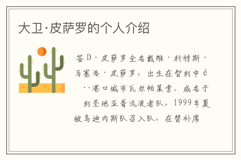 大卫·皮萨罗的个人介绍