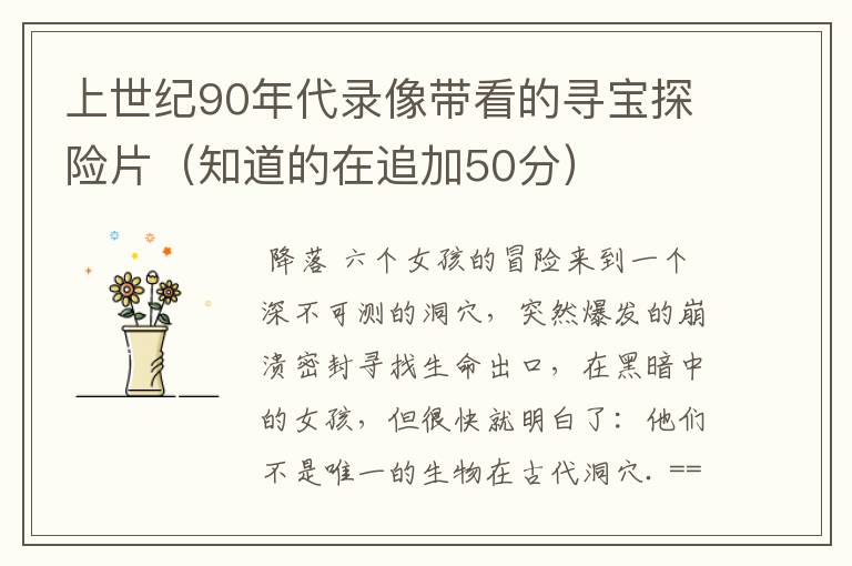 上世纪90年代录像带看的寻宝探险片（知道的在追加50分）