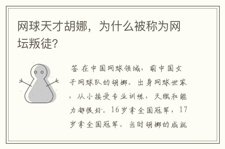 网球天才胡娜,为什么被称为网坛叛徒?