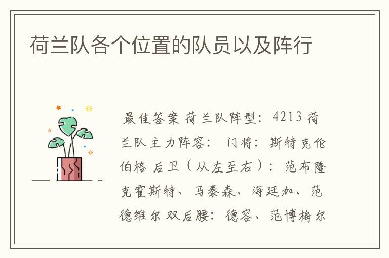 荷兰队各个位置的队员以及阵行