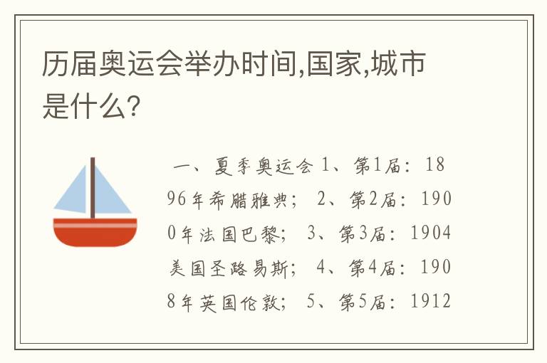 历届奥运会举办时间,国家,城市是什么?
