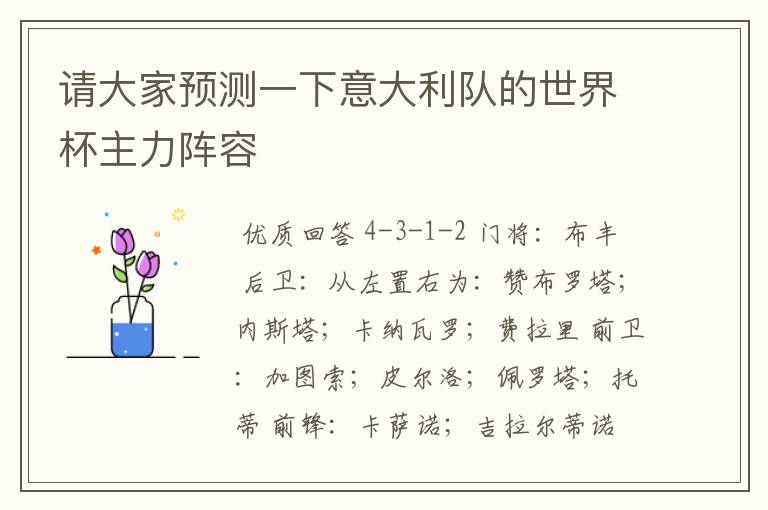 请大家预测一下意大利队的世界杯主力阵容