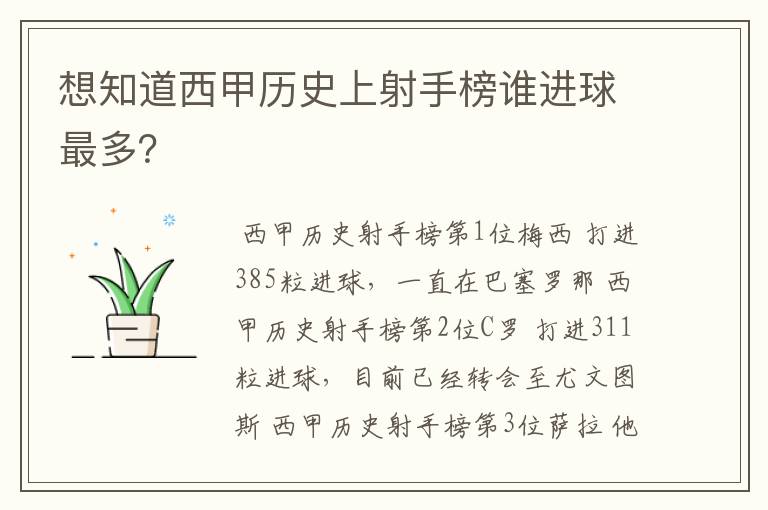 想知道西甲历史上射手榜谁进球最多?