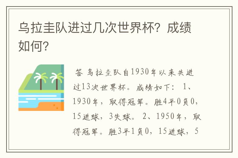 乌拉圭队进过几次世界杯?成绩如何?
